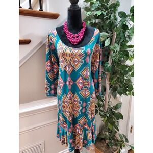 R. Rouge Women's Blue Polyester Scoop Neck Long Sleeve Knee Length Dress Size 1X